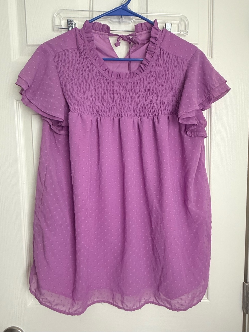 Women’s Lavender Ruffle Neck Short Sleeve Blouse
